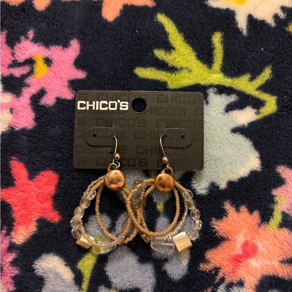 Chico's Gold and Silver Hoop Earrings with Crystal Accents